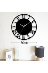Living and Home 30 cm Dia Black Round Wooden Roman Numeral Wall Clock with Silver Needle - thumbnail 6