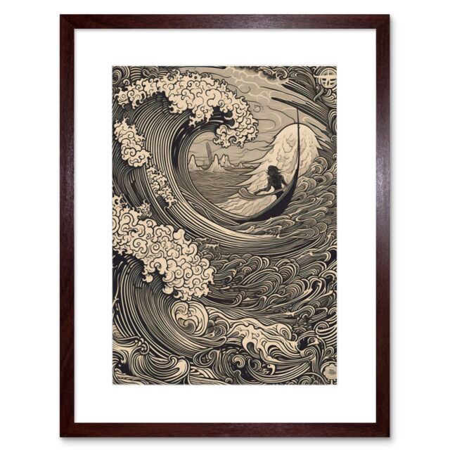 "Artery8 Wall Art Print Jonah & the Storm at Sea Modern Artwork Framed 9X7 Inch in Brown - Size: W7"" x H9""" - image 1