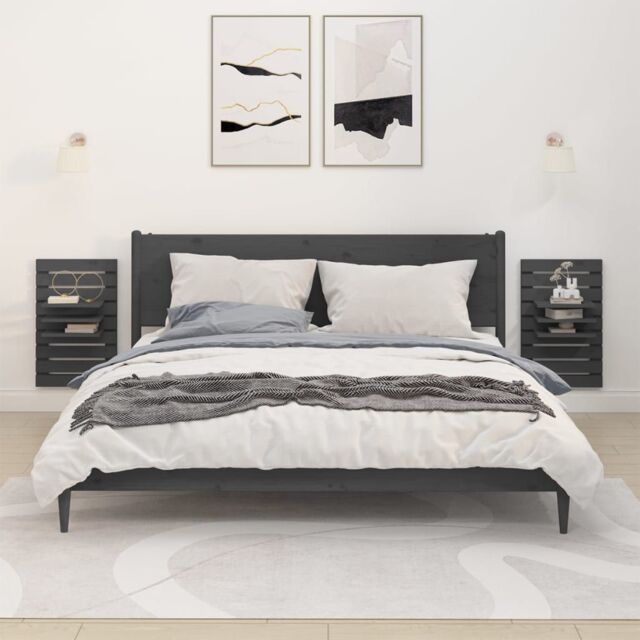 Berkfield Home Wall-mounted Bedside Shelves 2 pcs Grey Solid Wood Pine - image 1
