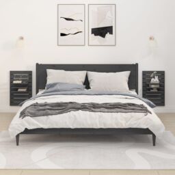 Berkfield Home Wall-mounted Bedside Shelves 2 pcs Grey Solid Wood Pine - thumbnail 1