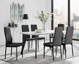 FurnitureboxUK Andria White Marble Effect & Black Leg 6 Seater Dining Table & 6 Milan Faux Leather Chairs - thumbnail 1
