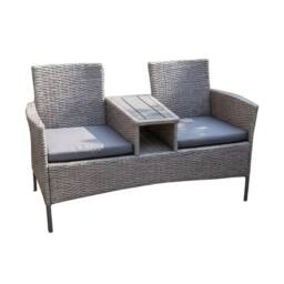 Home Source Rattan Love Seat Bench Table Garden Furniture 2 Seats Garden Patio in Grey - thumbnail 5