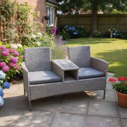 Home Source Rattan Love Seat Bench Table Garden Furniture 2 Seats Garden Patio in Grey - thumbnail 2