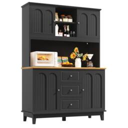 Rolipo Tall Black Kitchen Sideboard Cabinet with LED & 3 Drawers 120cm - thumbnail 8