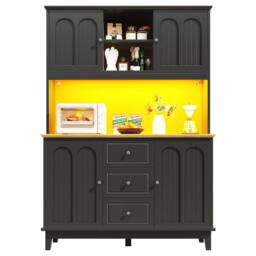 Rolipo Tall Black Kitchen Sideboard Cabinet with LED & 3 Drawers 120cm - thumbnail 9