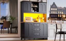 Rolipo Tall Black Kitchen Sideboard Cabinet with LED & 3 Drawers 120cm - thumbnail 3