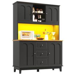 Rolipo Tall Black Kitchen Sideboard Cabinet with LED & 3 Drawers 120cm - thumbnail 6