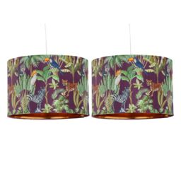 First Choice Lighting Set of 2 Safari - Velvet Safari 30cm Pendant or Table Lamp Shades in Green
