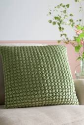 Appletree 'Bobble' Velvet Filled Cushion in Olive - Size: 55 cm x 55 cm
