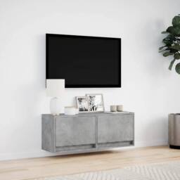 Berkfield Home TV Wall Cabinet with LED Lights Concrete Grey 100x31x35 cm - Size: 100 x 31 x 35 cm - thumbnail 4