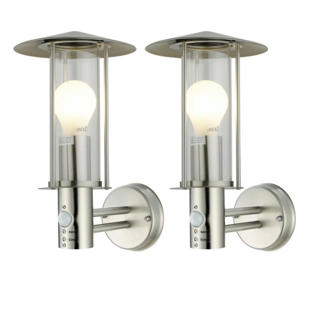 First Choice Lighting Set of 2 Treviso - Stainless Steel PIR Sensor Outdoor Security Lights in Silver - image 1