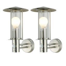 First Choice Lighting Set of 2 Treviso - Stainless Steel PIR Sensor Outdoor Security Lights in Silver - thumbnail 1