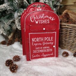 Samuel Alexander 39cm Red with White Detail Christmas Santa Metal Post Box - thumbnail 1