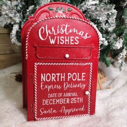 Samuel Alexander 39cm Red with White Detail Christmas Santa Metal Post Box - thumbnail 3