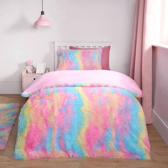 OHS Tie Dye Duvet Cover Quilt Pillowcase Fluffly Fleece Warm Plush Soft Bedding Set in Pink - Size: Double - image 1