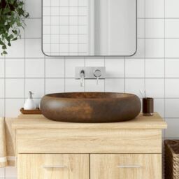 Berkfield Home Countertop Basin Brown Oval 59x40x15 cm Ceramic - Size: 59 x 40 x 15 cm