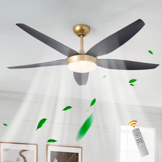 Garwarm 132cm 5 - Blade Reversible Ceiling Fan With LED Light & Remote Control in Black - image 1