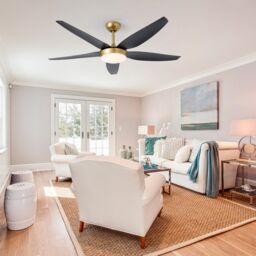 Garwarm 132cm 5 - Blade Reversible Ceiling Fan With LED Light & Remote Control in Black - thumbnail 5