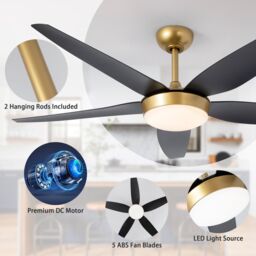 Garwarm 132cm 5 - Blade Reversible Ceiling Fan With LED Light & Remote Control in Black - thumbnail 7