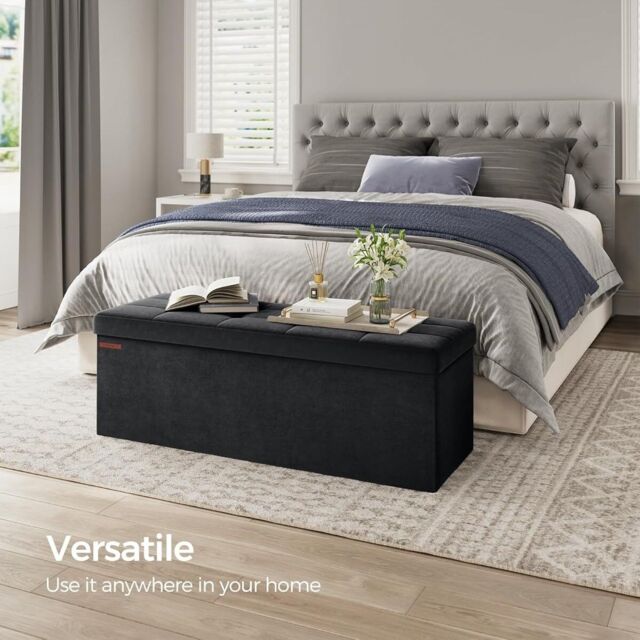 SONGMICS Extra Large Foldable Storage Ottoman Cube Heavy Duty Bench in Black - image 1