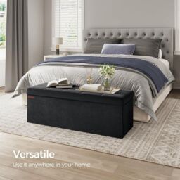 SONGMICS Extra Large Foldable Storage Ottoman Cube Heavy Duty Bench in Black - thumbnail 1