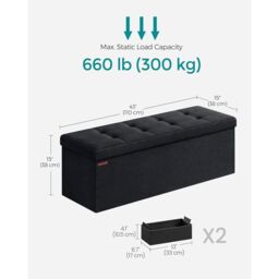 SONGMICS Extra Large Foldable Storage Ottoman Cube Heavy Duty Bench in Black - thumbnail 2