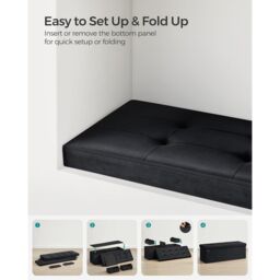 SONGMICS Extra Large Foldable Storage Ottoman Cube Heavy Duty Bench in Black - thumbnail 5
