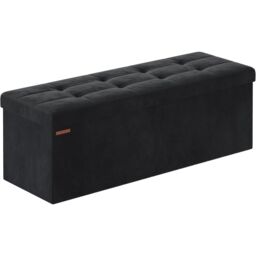 SONGMICS Extra Large Foldable Storage Ottoman Cube Heavy Duty Bench in Black - thumbnail 6