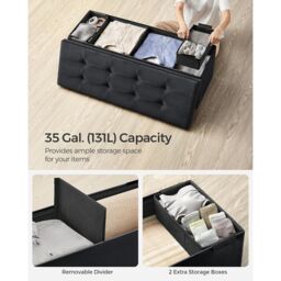 SONGMICS Extra Large Foldable Storage Ottoman Cube Heavy Duty Bench in Black - thumbnail 4