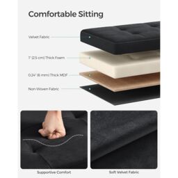 SONGMICS Extra Large Foldable Storage Ottoman Cube Heavy Duty Bench in Black - thumbnail 3