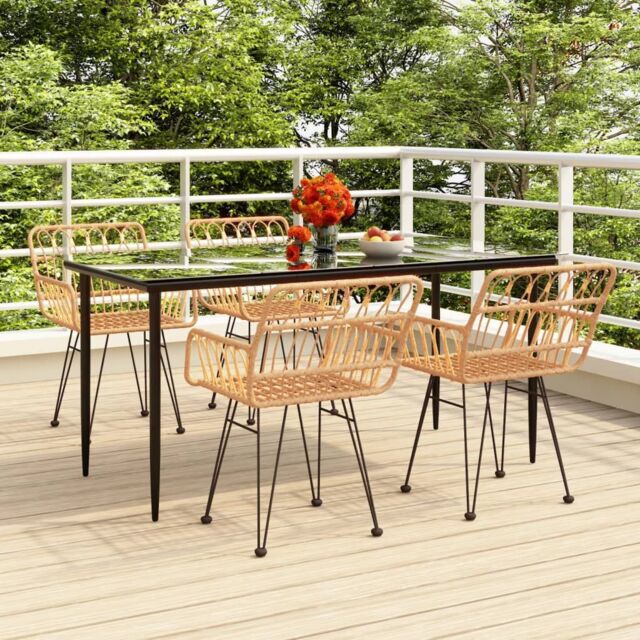 Berkfield Home 5 Piece Garden Dining Set Poly Rattan in Brown - image 1