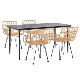 Berkfield Home 5 Piece Garden Dining Set Poly Rattan in Brown - thumbnail 3