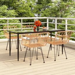 Berkfield Home 5 Piece Garden Dining Set Poly Rattan in Brown - thumbnail 1