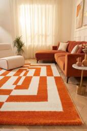 THE RUGS Joli Geometric Soft & Dense Pile Living Room & Bedroom Rug in Orange - Size: 200 cm x 290 cm - thumbnail 4