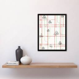 "Artery8 Leaf Lines Shima Textile Pattern Japanese Framed Wall Art Print Korin in Red - Size: W12"" x H16""" - thumbnail 4