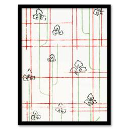 "Artery8 Leaf Lines Shima Textile Pattern Japanese Framed Wall Art Print Korin in Red - Size: W12"" x H16""" - thumbnail 1