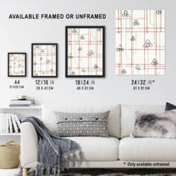 "Artery8 Leaf Lines Shima Textile Pattern Japanese Framed Wall Art Print Korin in Red - Size: W12"" x H16""" - thumbnail 3
