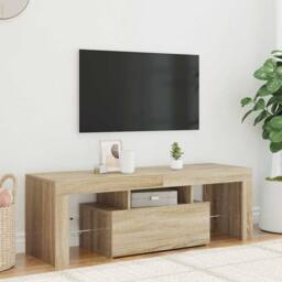 Berkfield Home TV Cabinet with LED Lights Sonoma Oak 120x35x40 cm in Light Brown - Size: 120 x 35 x 40 cm - thumbnail 7