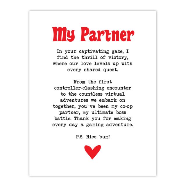 "Artery8 Love Poem Gamer Nerd Partner Romantic Poetry Fun Wall Art Print in White - Size: W18"" x H24""" - image 1