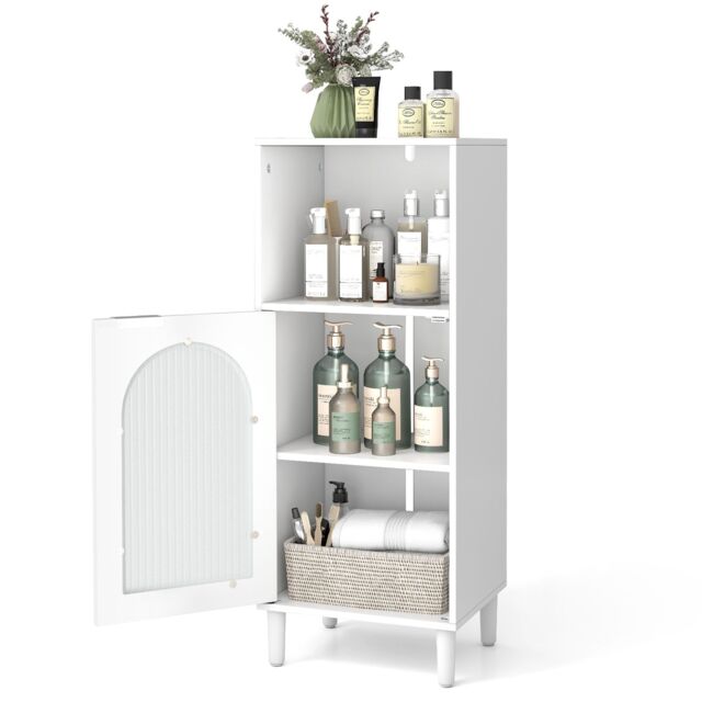 Costway Bathroom Floor Cabinet Wood Side Storage Organizer with Shelf in White - image 1