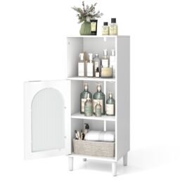 Costway Bathroom Floor Cabinet Wood Side Storage Organizer with Shelf in White - thumbnail 1