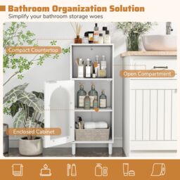 Costway Bathroom Floor Cabinet Wood Side Storage Organizer with Shelf in White - thumbnail 5