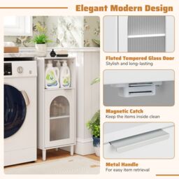 Costway Bathroom Floor Cabinet Wood Side Storage Organizer with Shelf in White - thumbnail 7