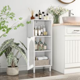 Costway Bathroom Floor Cabinet Wood Side Storage Organizer with Shelf in White - thumbnail 3
