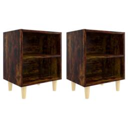 Berkfield Home Bed Cabinets with Solid Wood Legs 2 pcs Smoked Oak 40x30x50 cm in Brown - Size: 40 x 30 x 50 cm - thumbnail 2