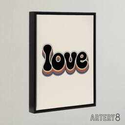 "Artery8 Love Funky Rainbow Retro Font Typography Word Framed Canvas Art Print in Beige - Size: W18"" x H24""" - thumbnail 2