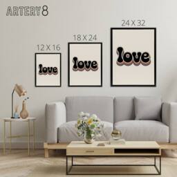 "Artery8 Love Funky Rainbow Retro Font Typography Word Framed Canvas Art Print in Beige - Size: W18"" x H24""" - thumbnail 4