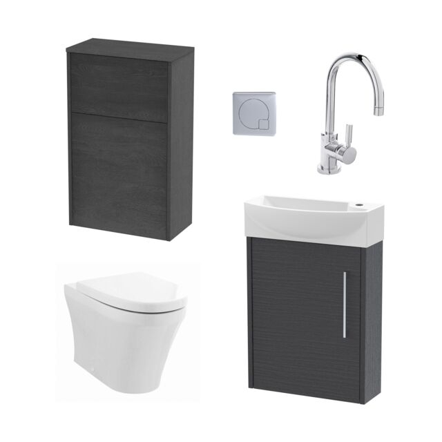 Balterley Cloakroom Suite Left Hand Vanity WC Toilet Tap Set 440mm - Graphite in Grey - image 1