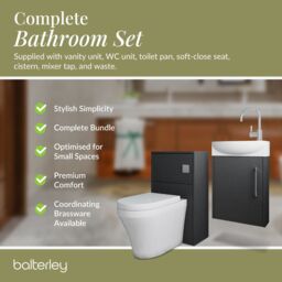 Balterley Cloakroom Suite Left Hand Vanity WC Toilet Tap Set 440mm - Graphite in Grey - thumbnail 7