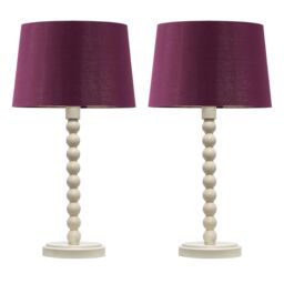 First Choice Lighting Set of 2 Bobbin - Ivory Lamps with Burgundy & Gold Shades in White - thumbnail 1